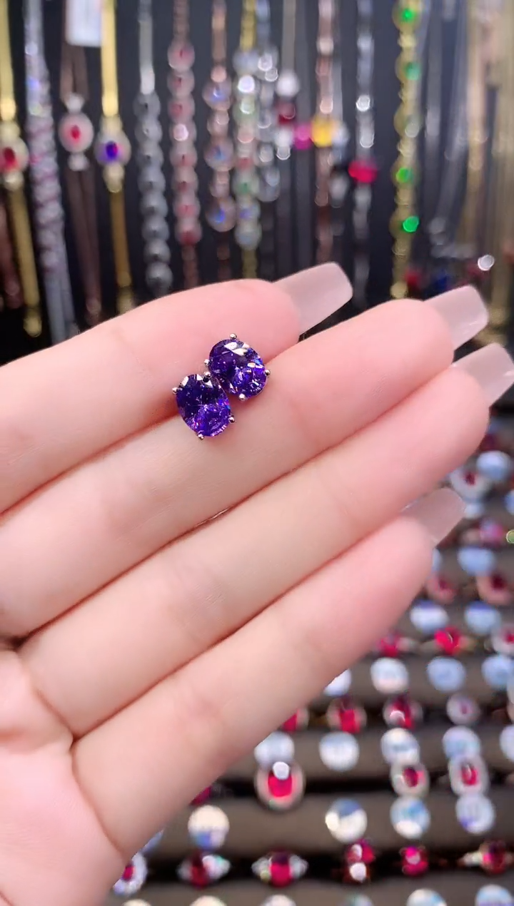 紫晶耳饰银S925镶嵌68银