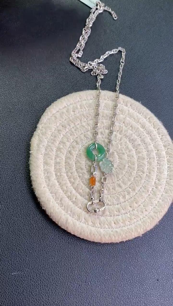 颈饰银S925镶嵌翡翠净货13709