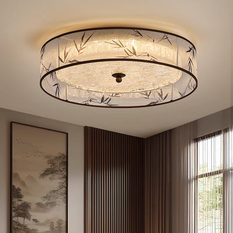 宋代美学卧室吸顶灯设计师推荐风复古圆形主卧房间全光谱护眼灯具