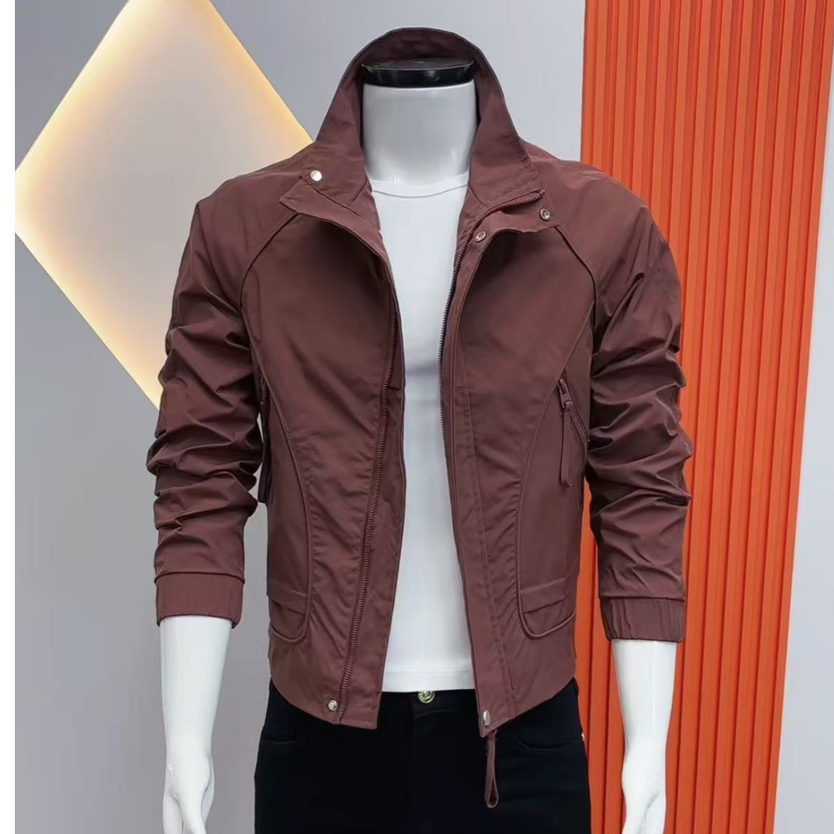 秋季新款男士夹克外套时尚潮流工装纯色休闲立领夹克修身韩版外套