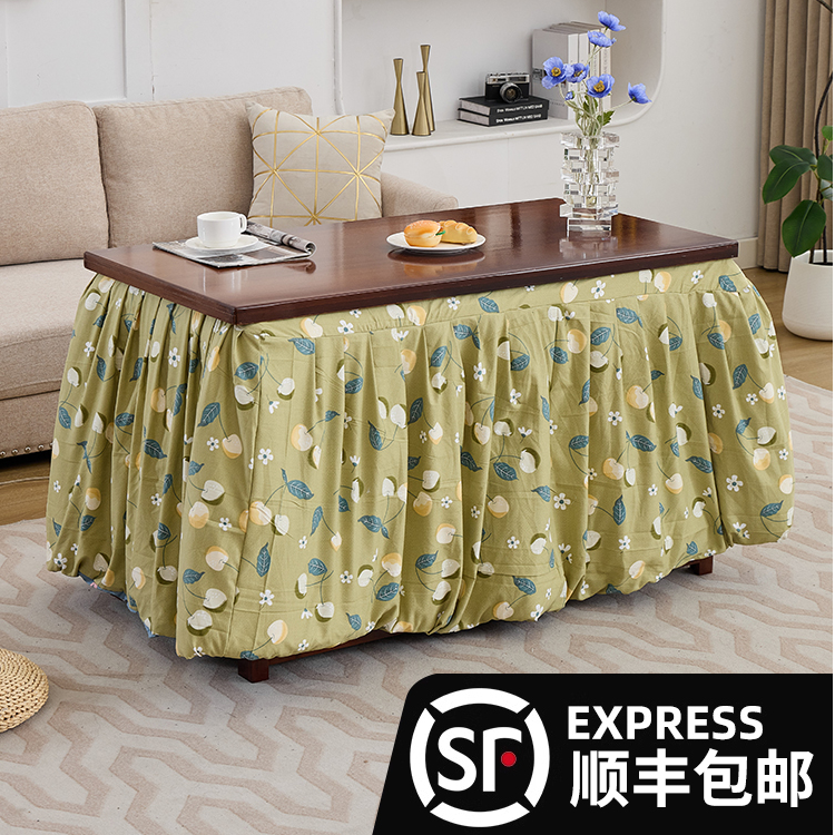 新款湖南烤火桌子可折叠长方形实木火架烤火炉桌子一体取暖家用桌