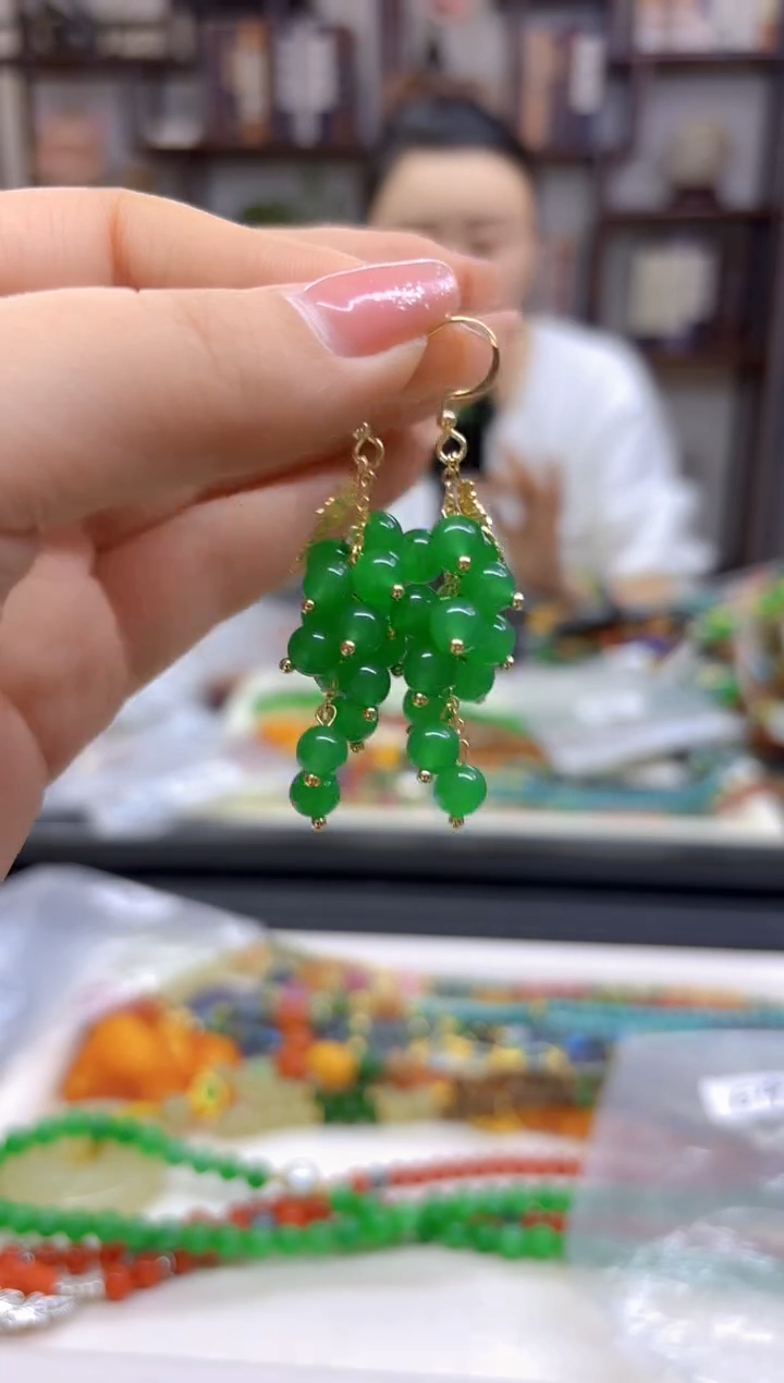 【闪购商品】翡翠耳饰14K金镶嵌葡萄E297