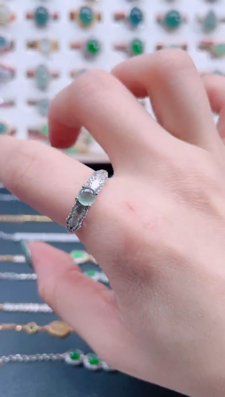 银S925镶嵌戒指翡翠天然翡翠