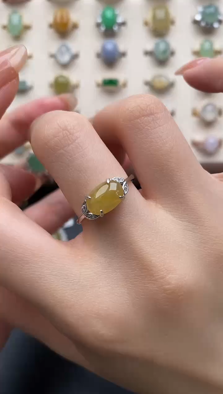 银S925镶嵌戒指翡翠一物一证一礼盒