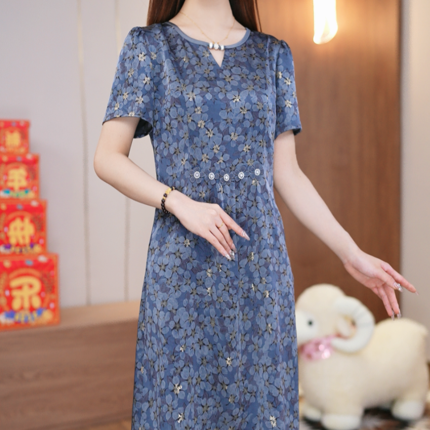 【XX直播专享】桑蚕丝真丝裙子女夏季2025新款中式国风显瘦连衣裙