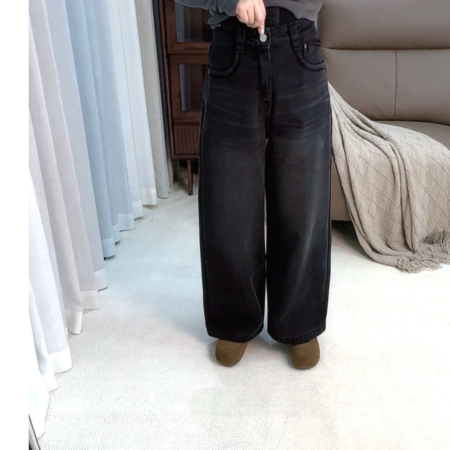 女士加绒直筒直筒裤