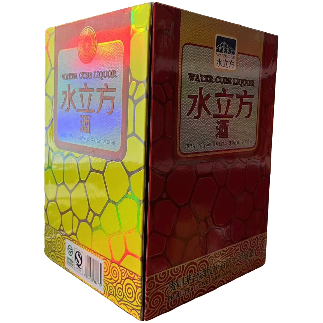 KWEICHOW MOUTAI/贵州茅台水立方红黄礼盒（年份随机）53度500ml*2
