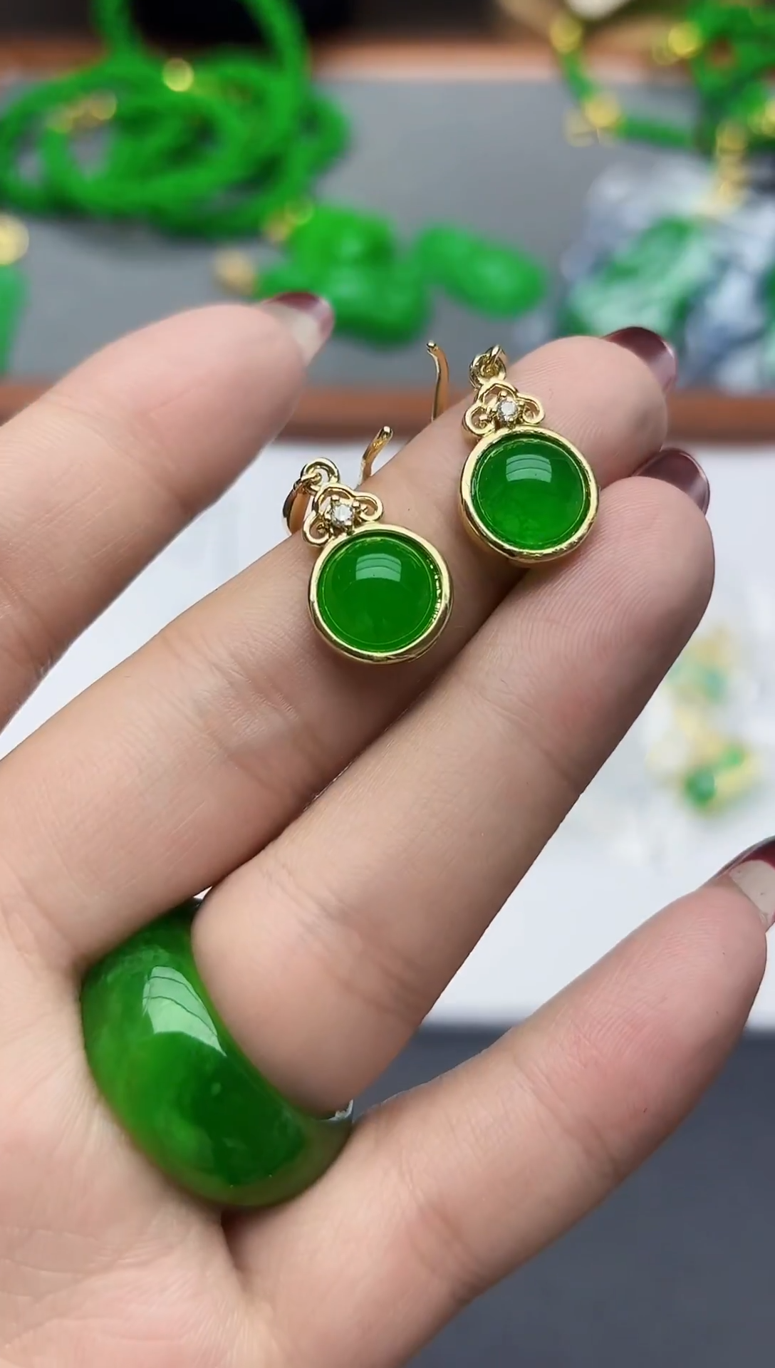 未镶嵌翡翠耳饰包边圆耳钩