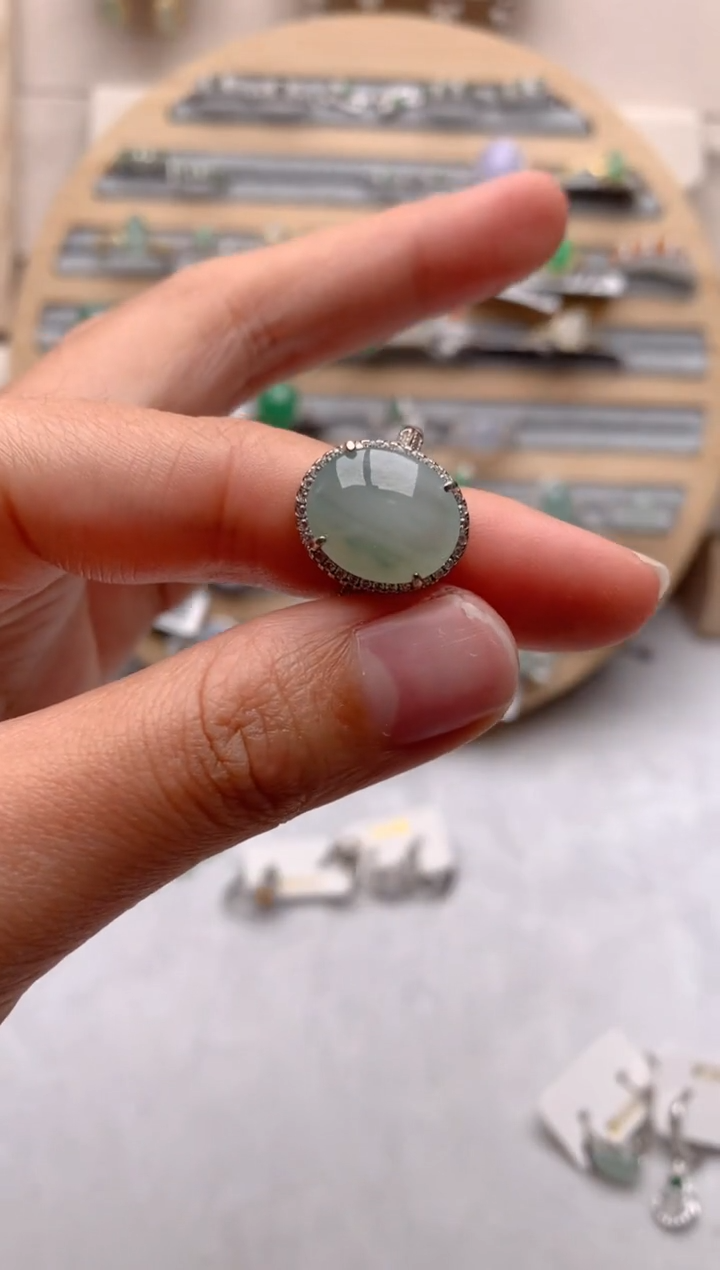 【闪购商品】翡翠戒指银S925镶嵌3号