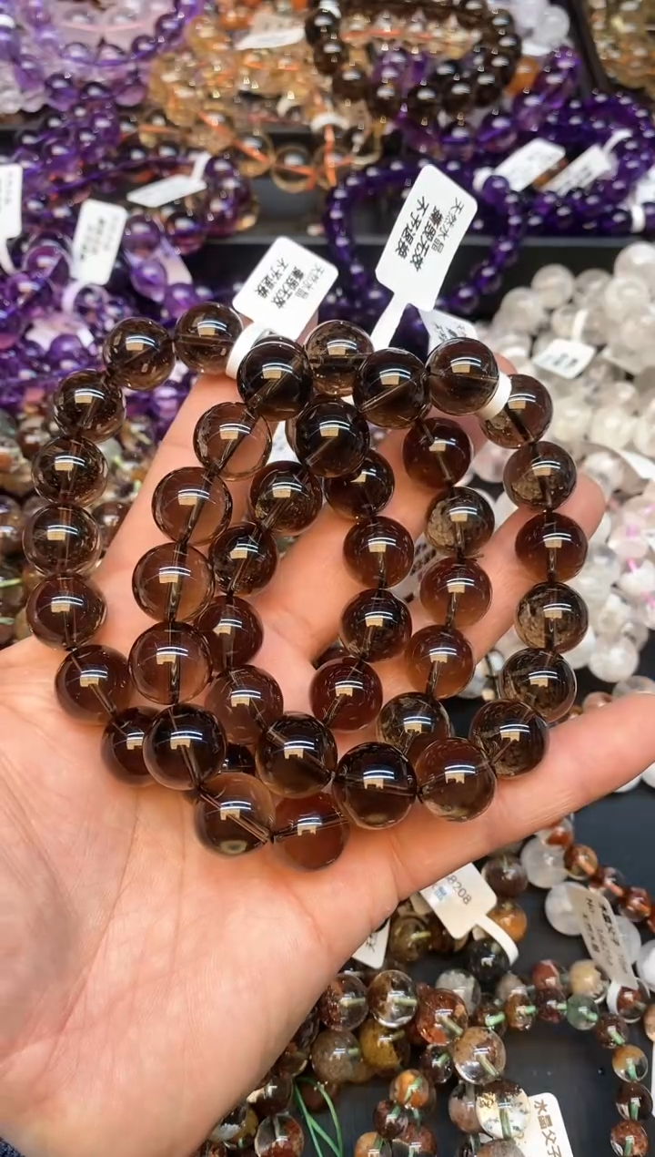 【闪购商品】水晶手链未镶嵌b62 茶晶14mm 多样性发其一