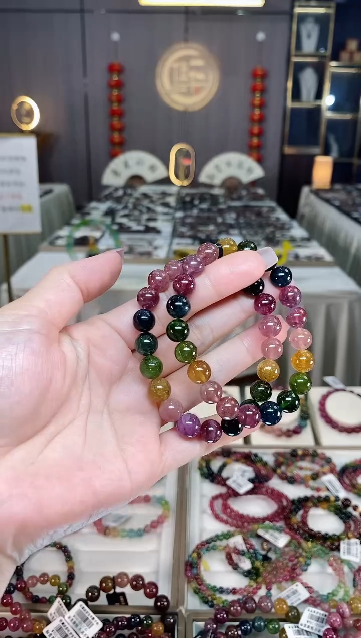 未镶嵌冰透体老矿碧玺彩虹单圈手串9mm+碧玺hon多样性发一条