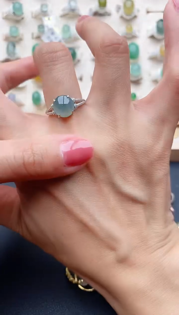 【闪购商品】翡翠戒指银S925镶嵌缅甸天然翡翠222   7-2