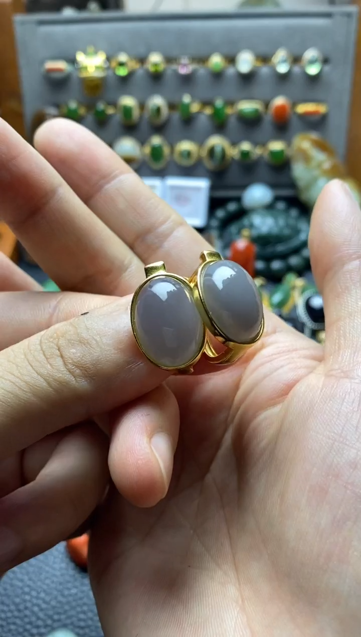 和田玉银S925镶嵌珠宝半成品大耳饰