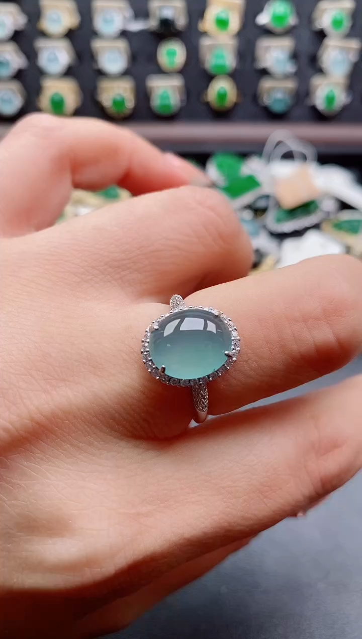 银S925镶嵌戒指翡翠1