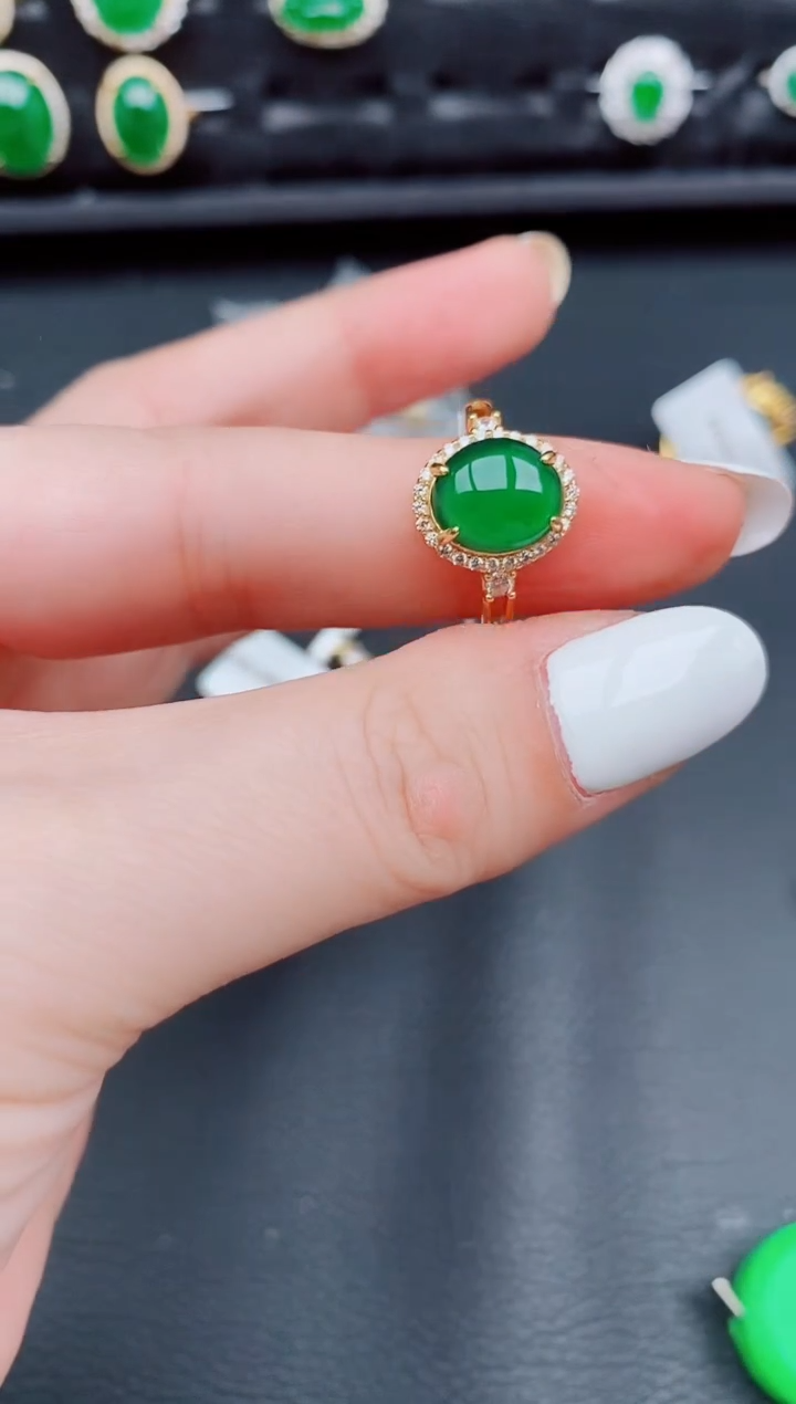 【闪购商品】翡翠戒指银S925镶嵌天然a货翡翠643