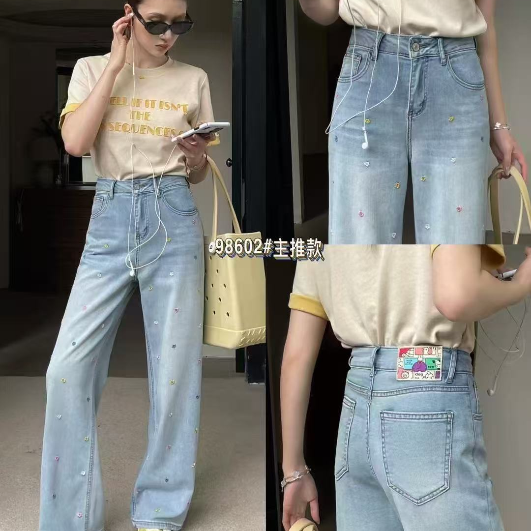 HY海燕家 98602# 重工刺绣小花浅色牛仔裤