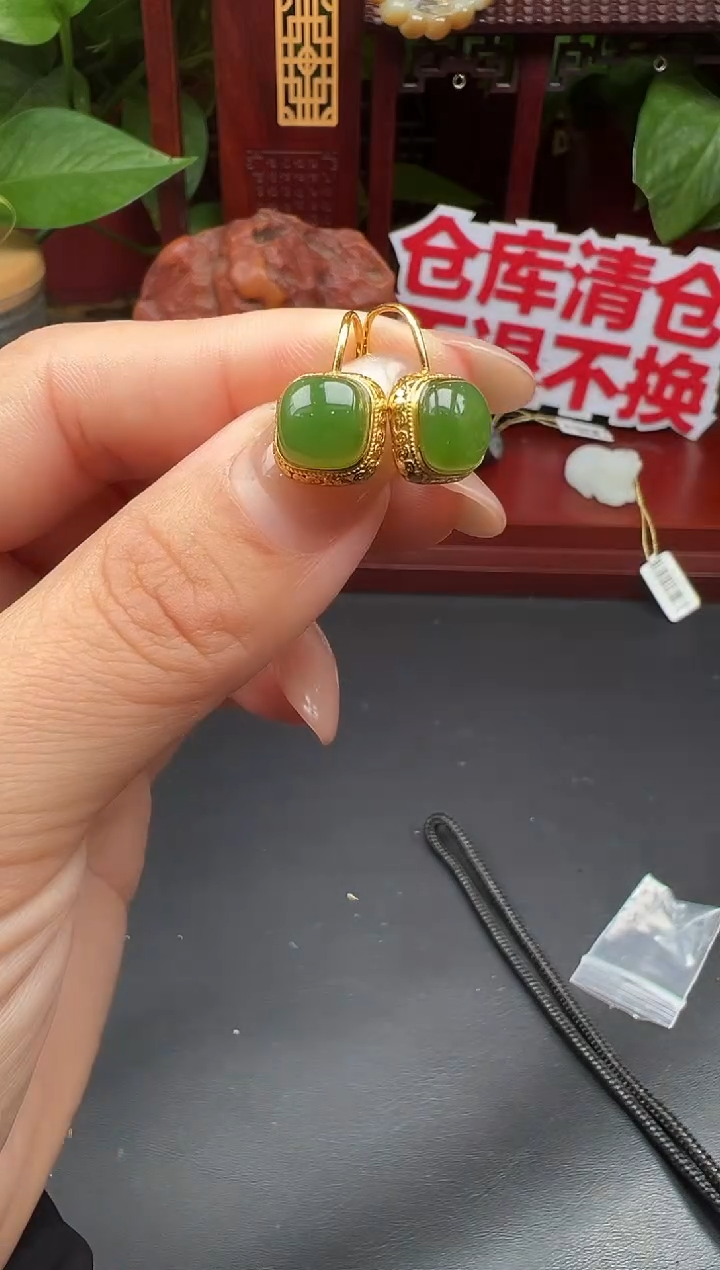 银S925镶嵌和田玉耳饰耳饰XB18多样性发其一