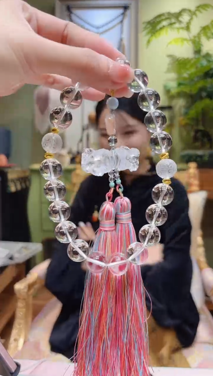 【闪购商品】水晶车挂未镶嵌粉流苏降魔杵白水晶车挂