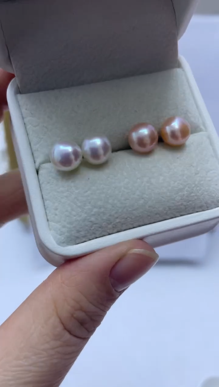 银S925镶嵌耳饰淡水珍珠105两对