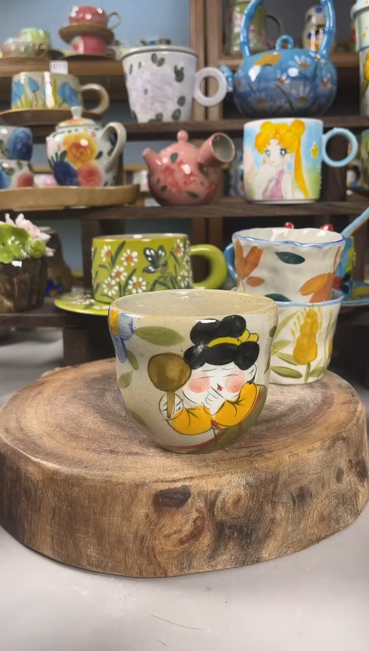 杯子手绘高温釉下陶瓷