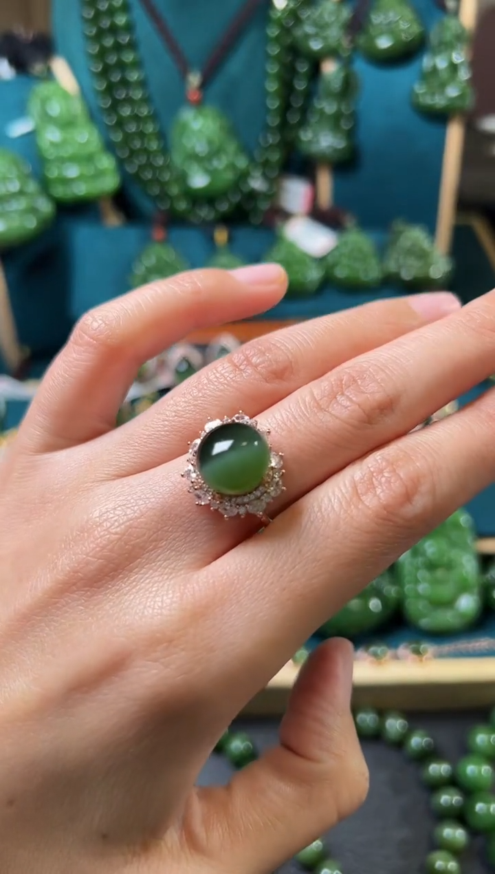 【闪购商品】和田玉（碧玉）戒指银S925镶嵌碧玉