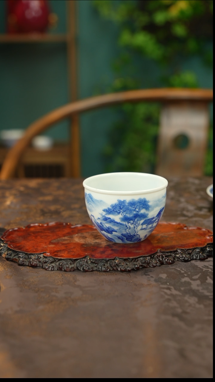 十****馆青花手绘山水主人杯