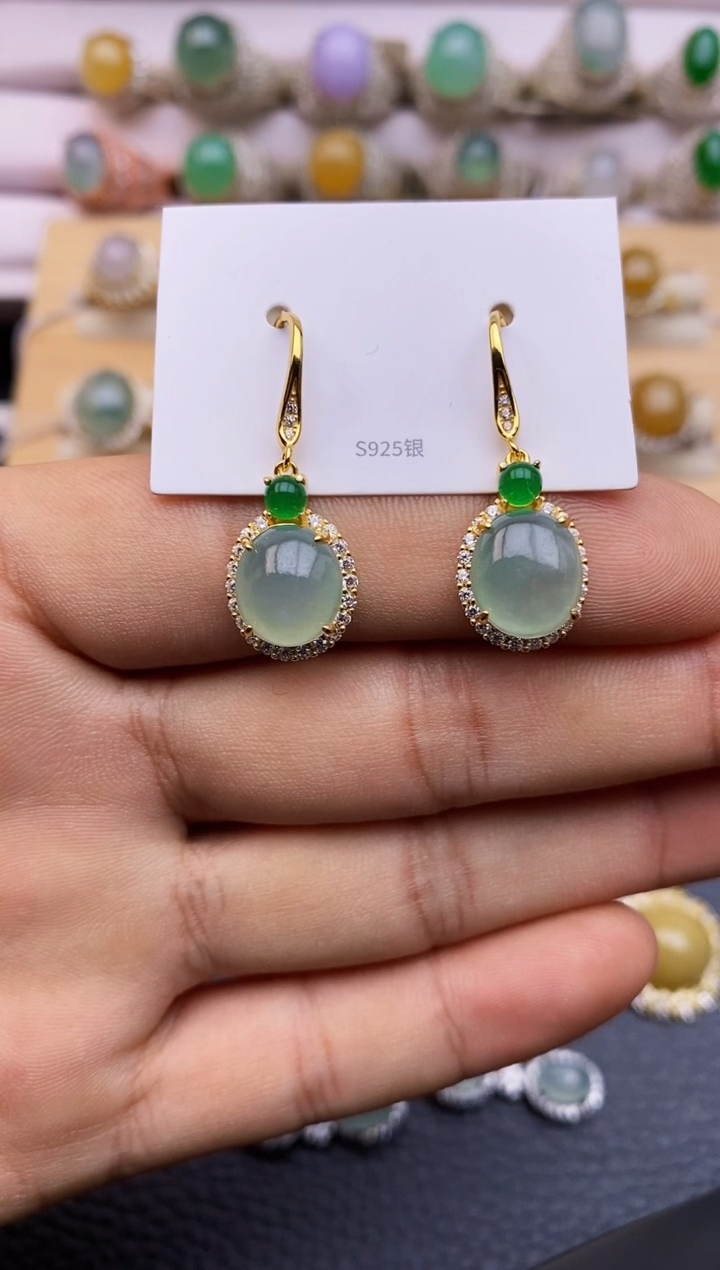 【闪购商品】翡翠耳饰银S925镶嵌5266