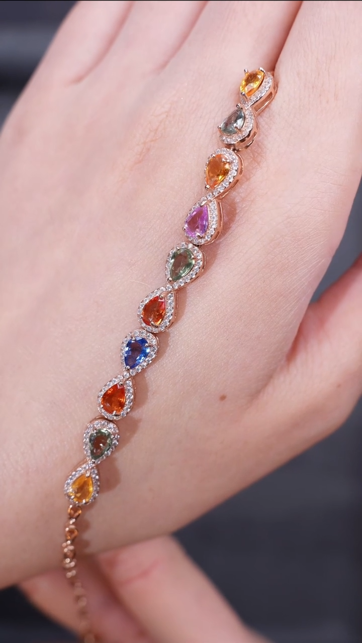 彩色蓝宝石手链银S925镶嵌手链