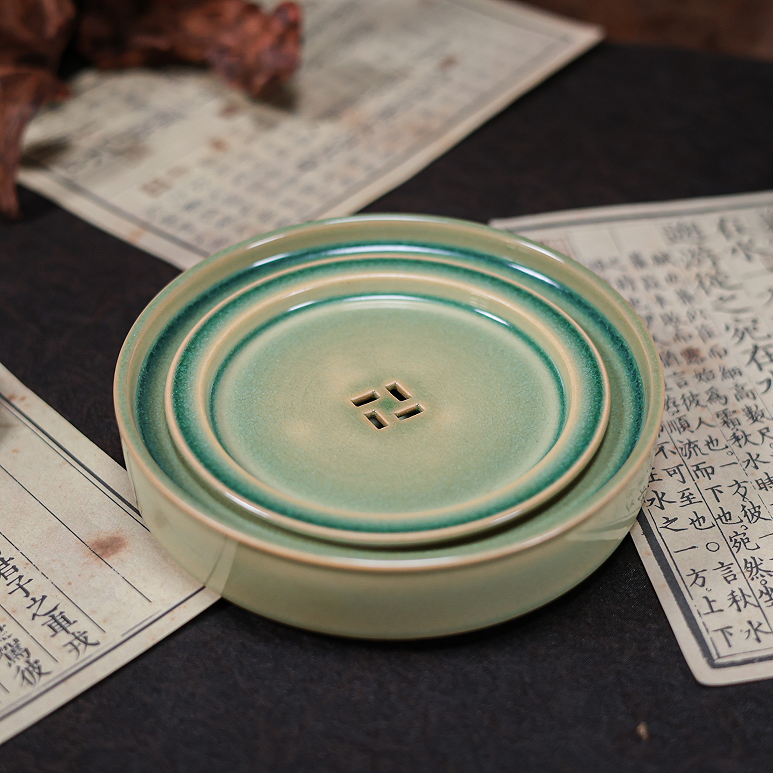 松影琉璃素面圆壶承（W0639）