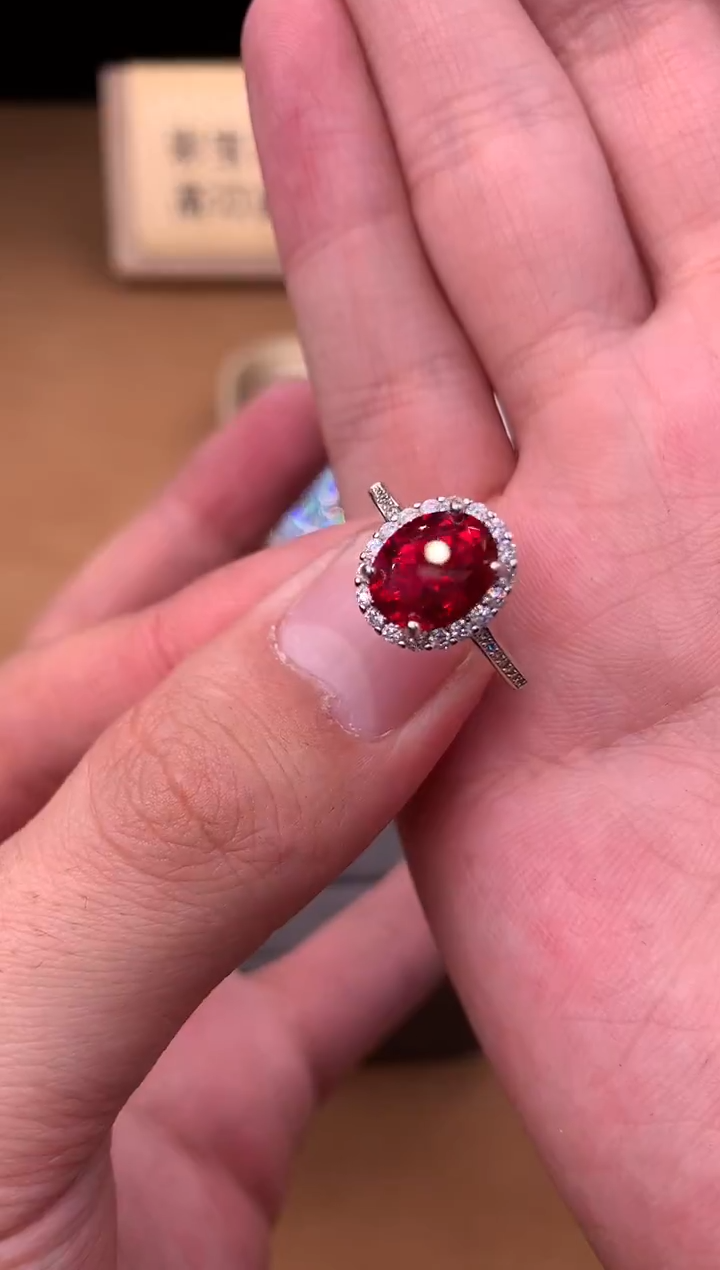 银S925镶嵌戒指红宝石2222