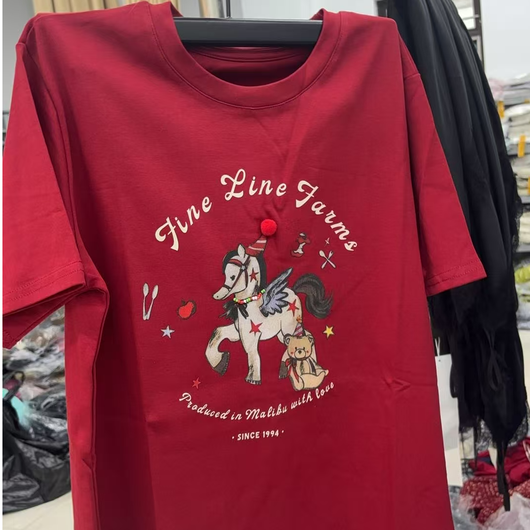 9020重工潮流女女套装卡通动漫卡通大象短袖T恤短袖红色