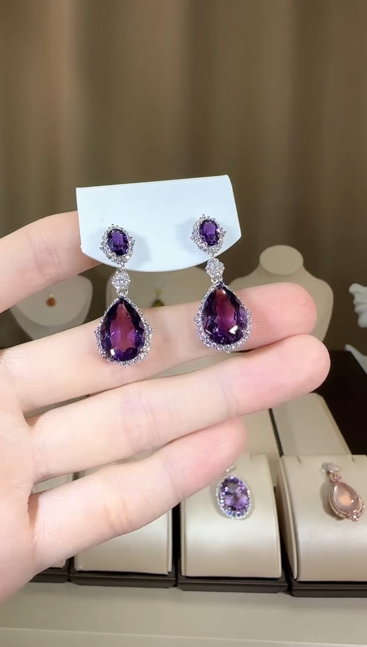 【闪购商品】紫晶耳饰银S925镶嵌10*15mm耳坠