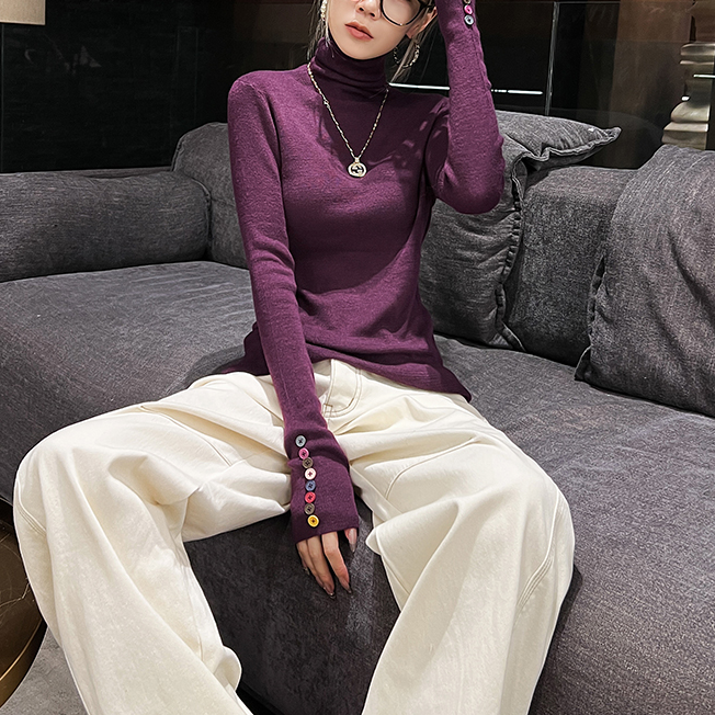纯色毛衣女2025冬季新品百搭套头彩色袖口显瘦网红针织衫上衣弹力