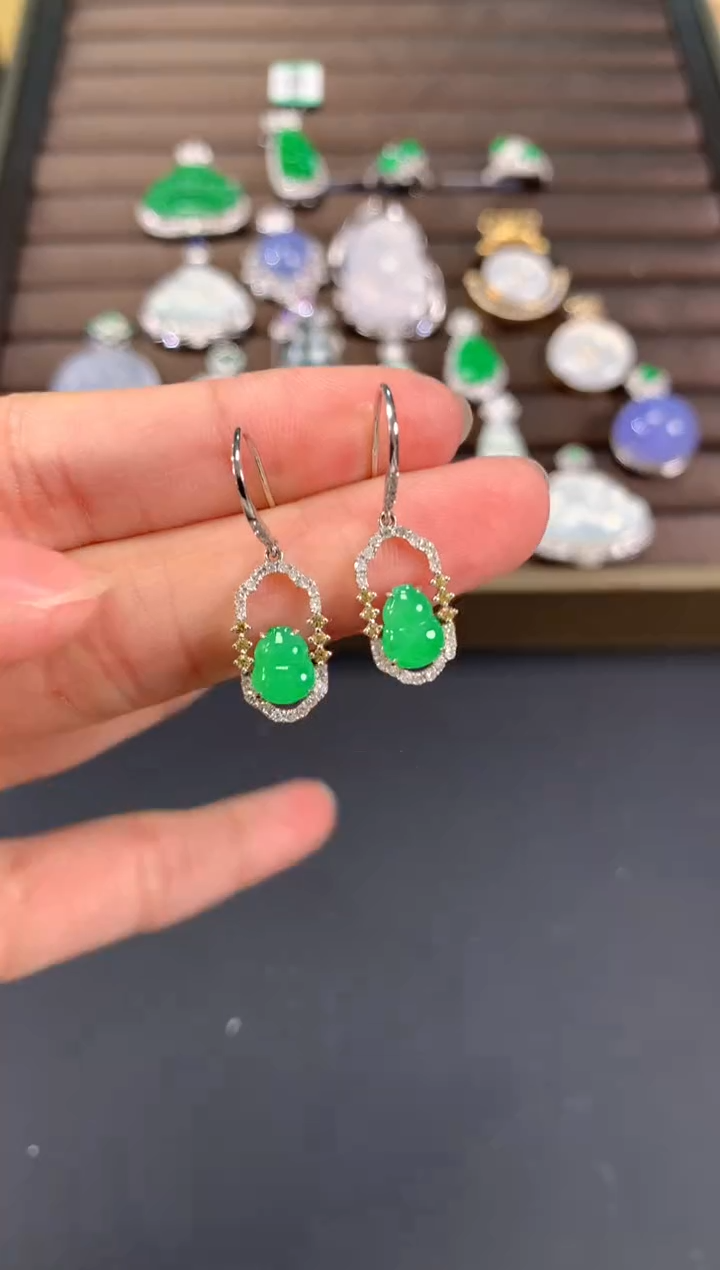 【闪购商品】翡翠耳饰18K金镶嵌A172|2980