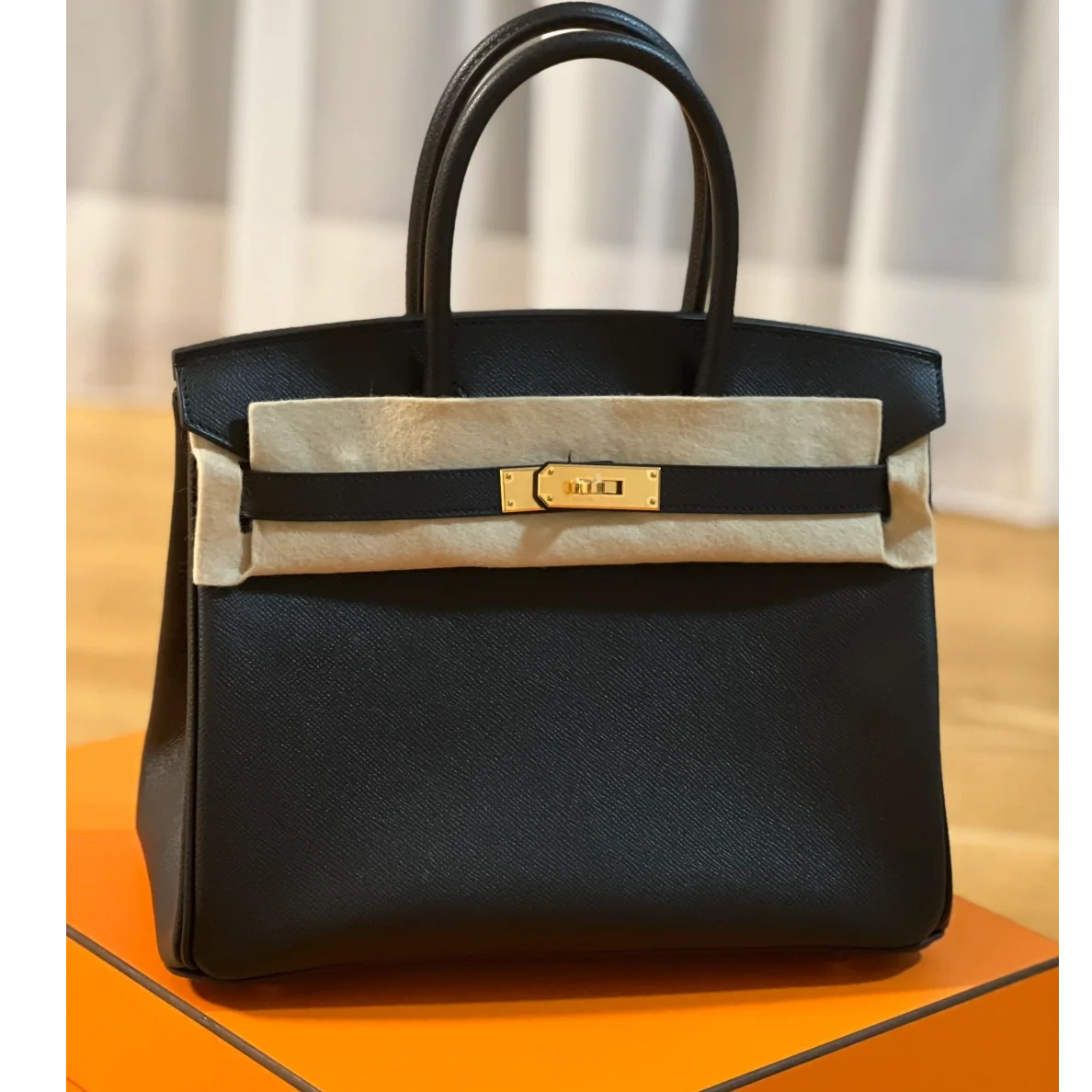 99新 Hermes/爱马仕 小花JerryBirkin 30 黑色 Ep皮 D刻金扣包 