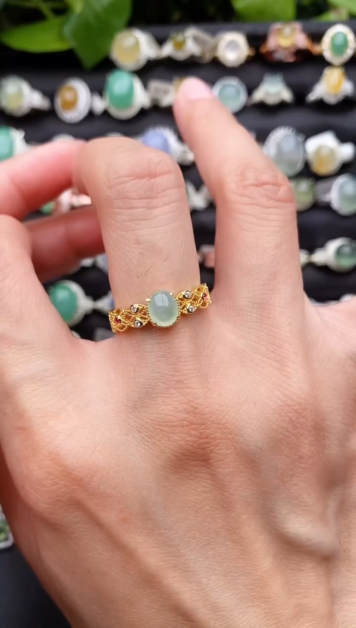 【闪购商品】翡翠戒指银S925镶嵌缅甸天然A货翡翠11  10-2