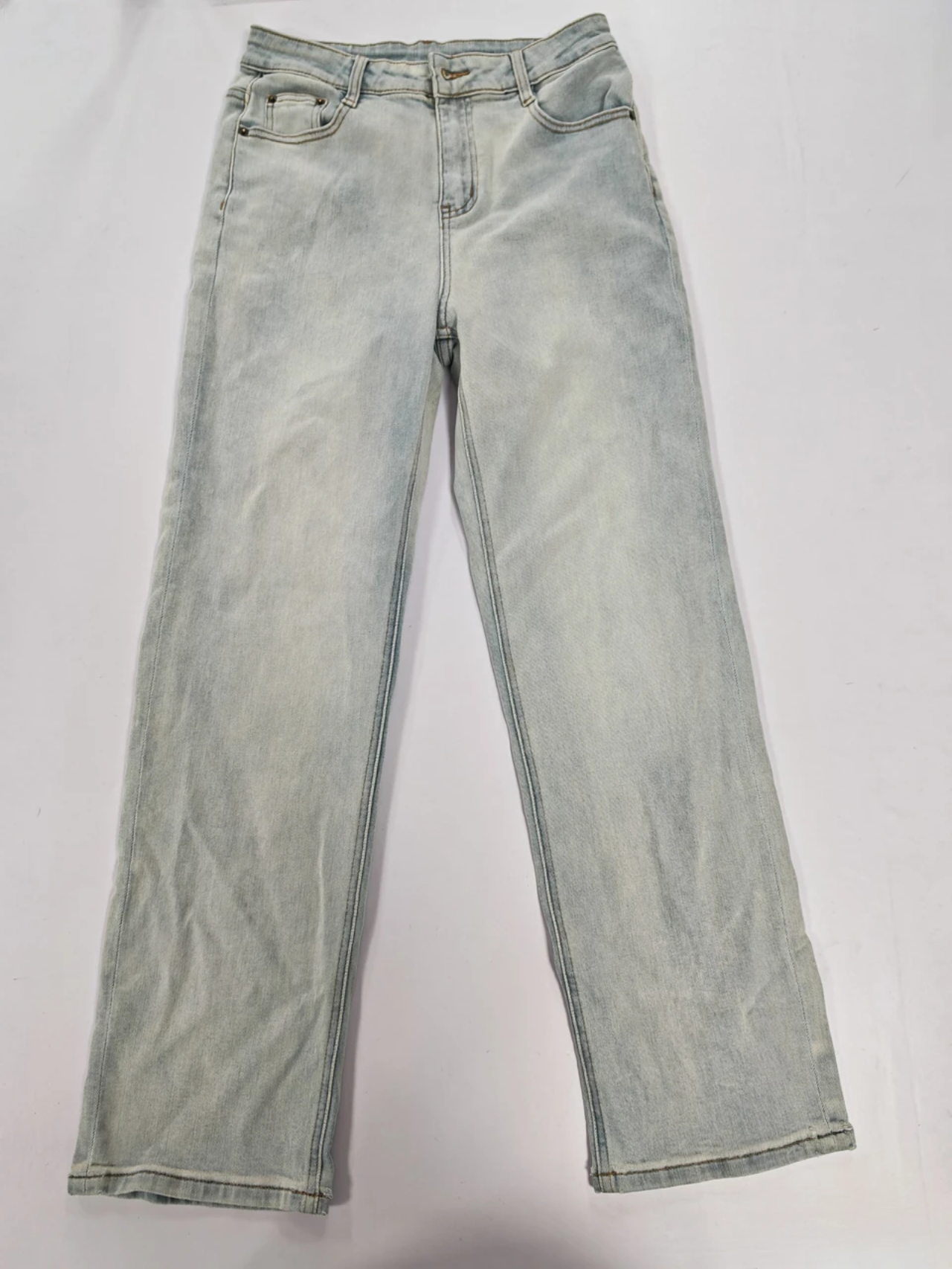 【微瑕】QH-A42浅色窄版阔腿牛仔裤高腰宽松复古拖地直筒裤