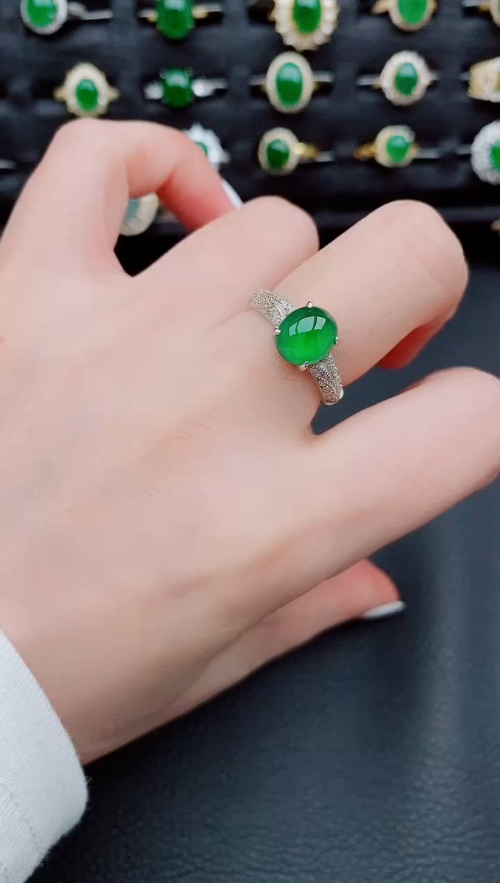 【闪购商品】翡翠戒指银S925镶嵌天然a货翡翠34