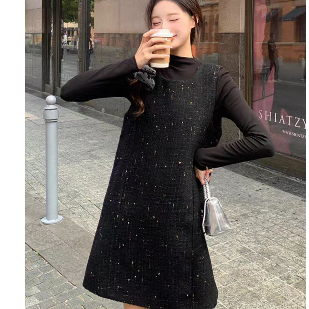 818  黑色小香风背心裙两件套高级感气质小个子内搭打底裙-裙长82