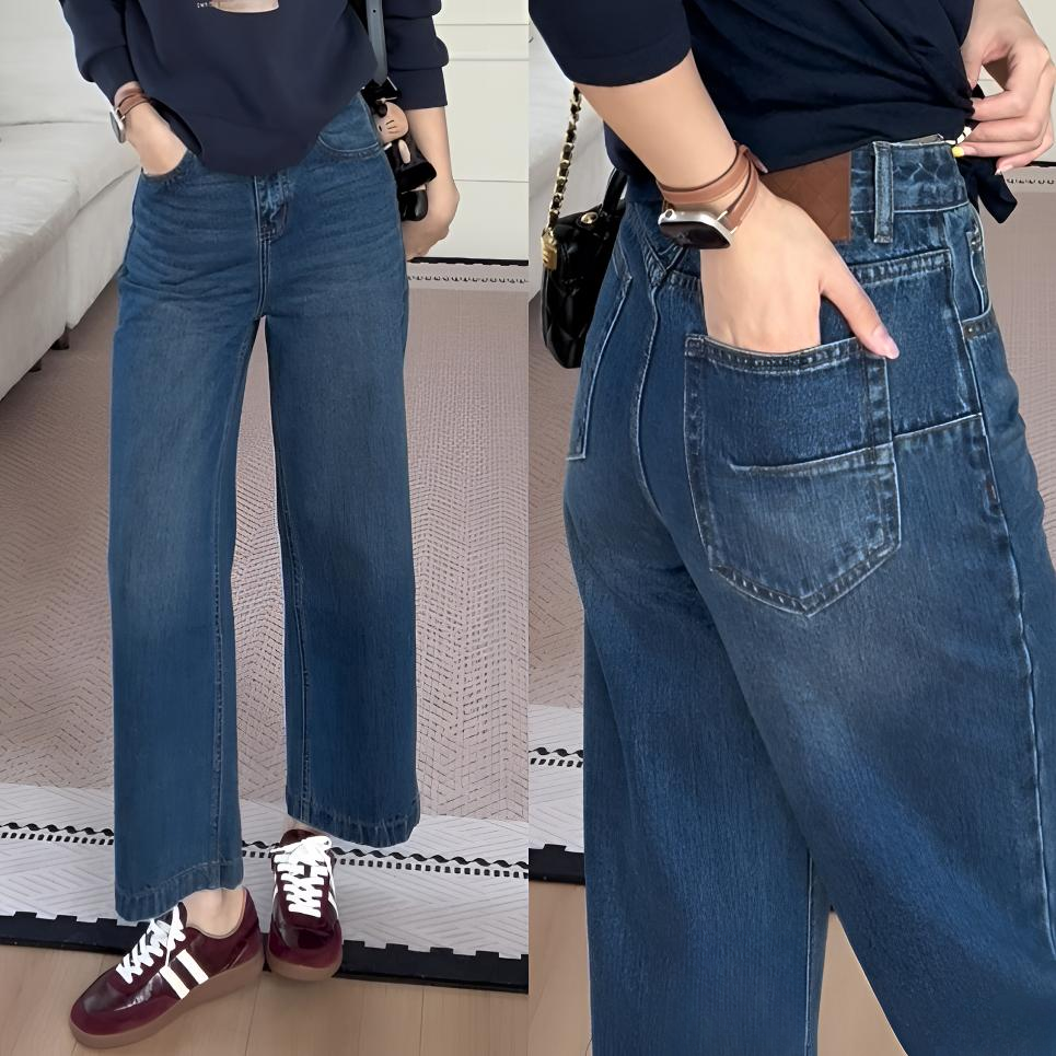 【余欢欢】秋季休闲时尚百搭显瘦九分直筒牛仔裤-YHK50309