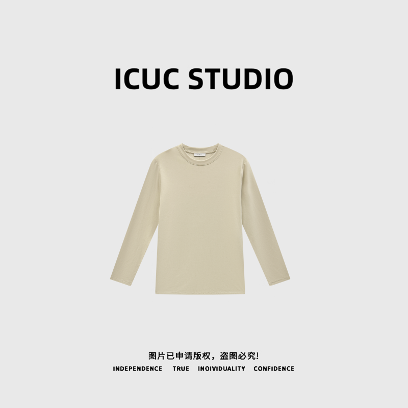 ICUC STUDIO-"简约自由"设计感圆领长袖百搭侧开叉T恤5414858