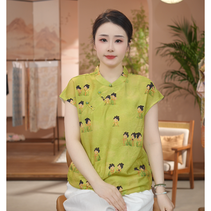 《 仕女图-短袖》新中式提花国风时尚休闲透气短袖