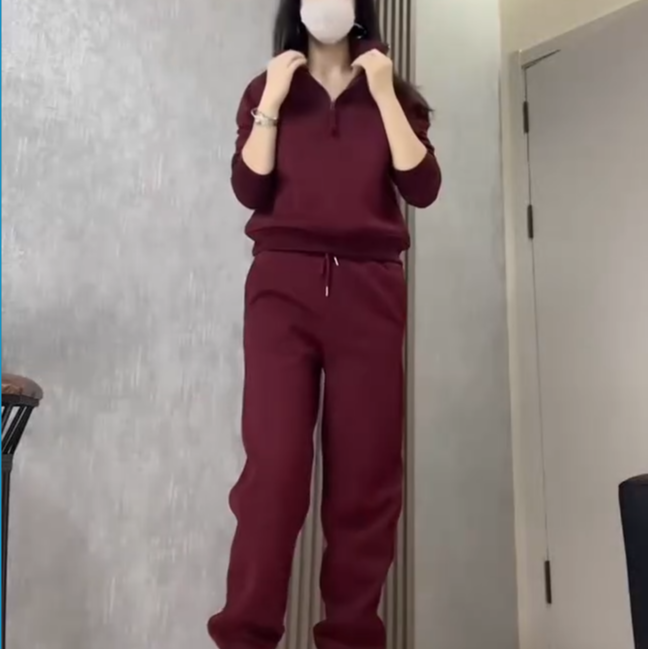 【红红家】休闲套装2025春季简约洋气拉链立领卫衣显瘦卫裤两件套