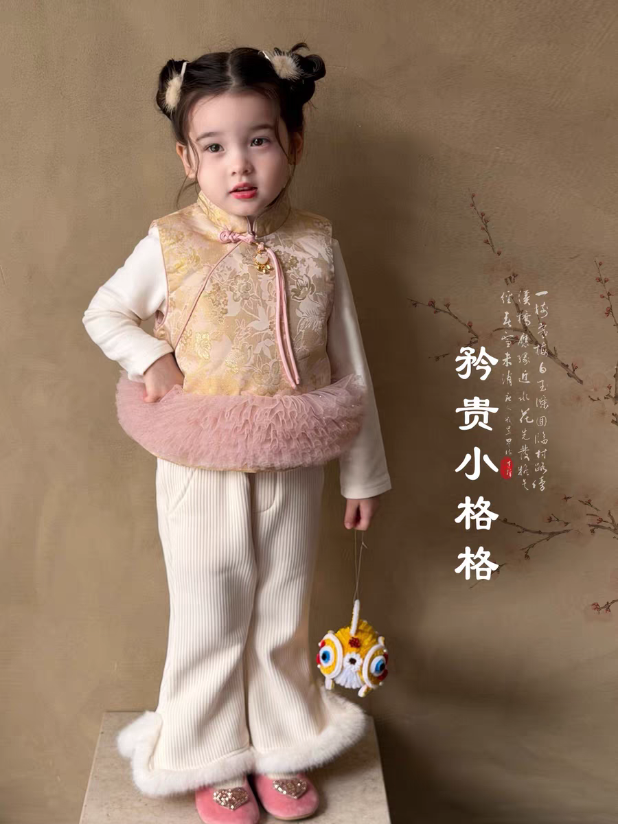 新款女童国风马甲2025新款冬装女宝宝新中式拜年服两件套拜年服