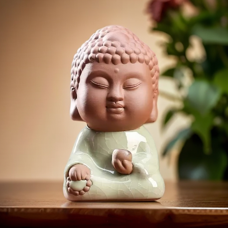 陶瓷哥窑手工艺品小如来佛像摆件中式博古架茶盘茶桌禅意装饰品