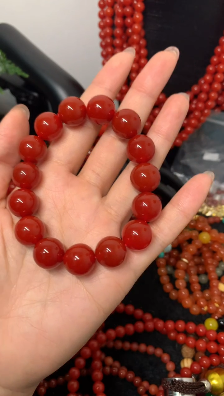 未镶嵌南红玛瑙手串南红手串玫瑰红手串大圆珠男女同款