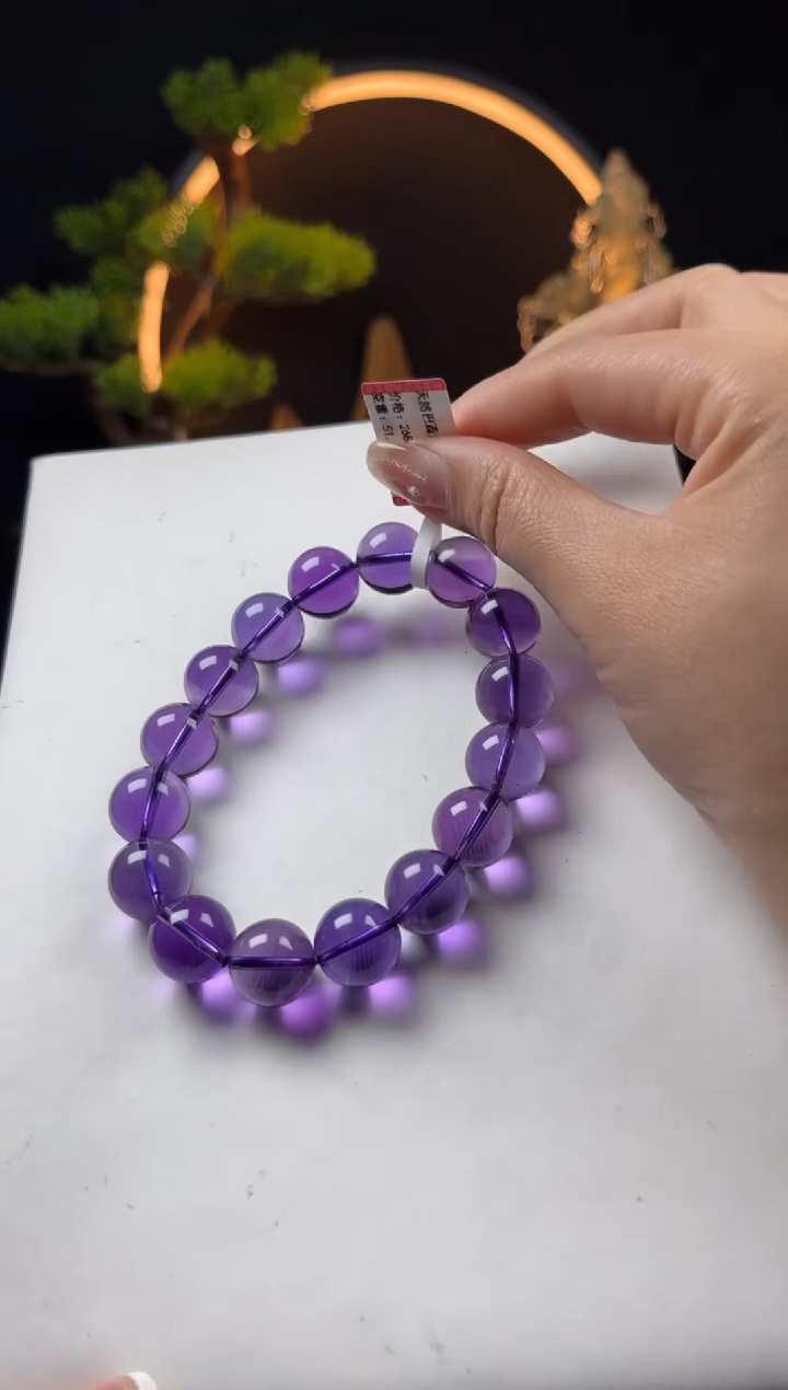 【闪购商品】紫晶手链未镶嵌天然巴西紫水晶圆珠手串13mm