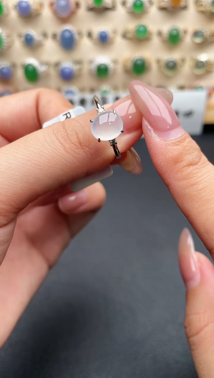 银S925镶嵌戒指翡翠一物一证一礼盒