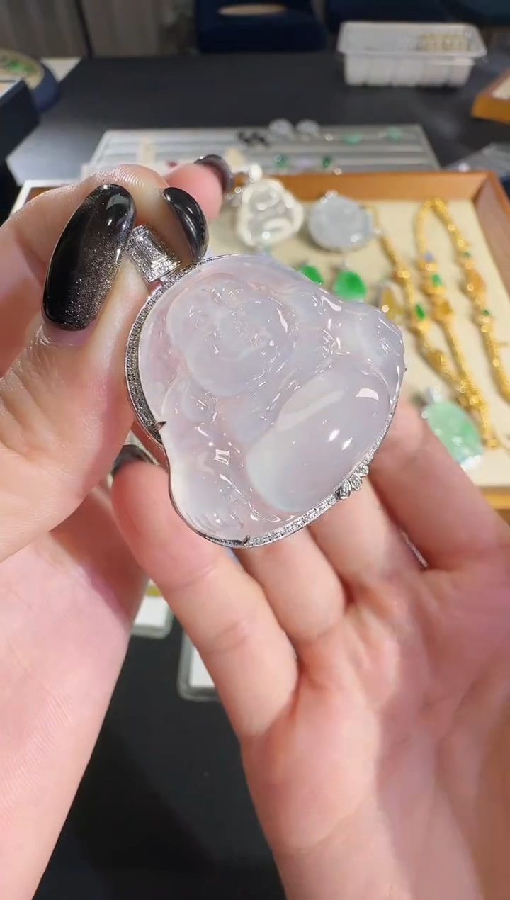 吊坠(不含链)18K金镶嵌翡翠【源头工厂】钻石镶嵌