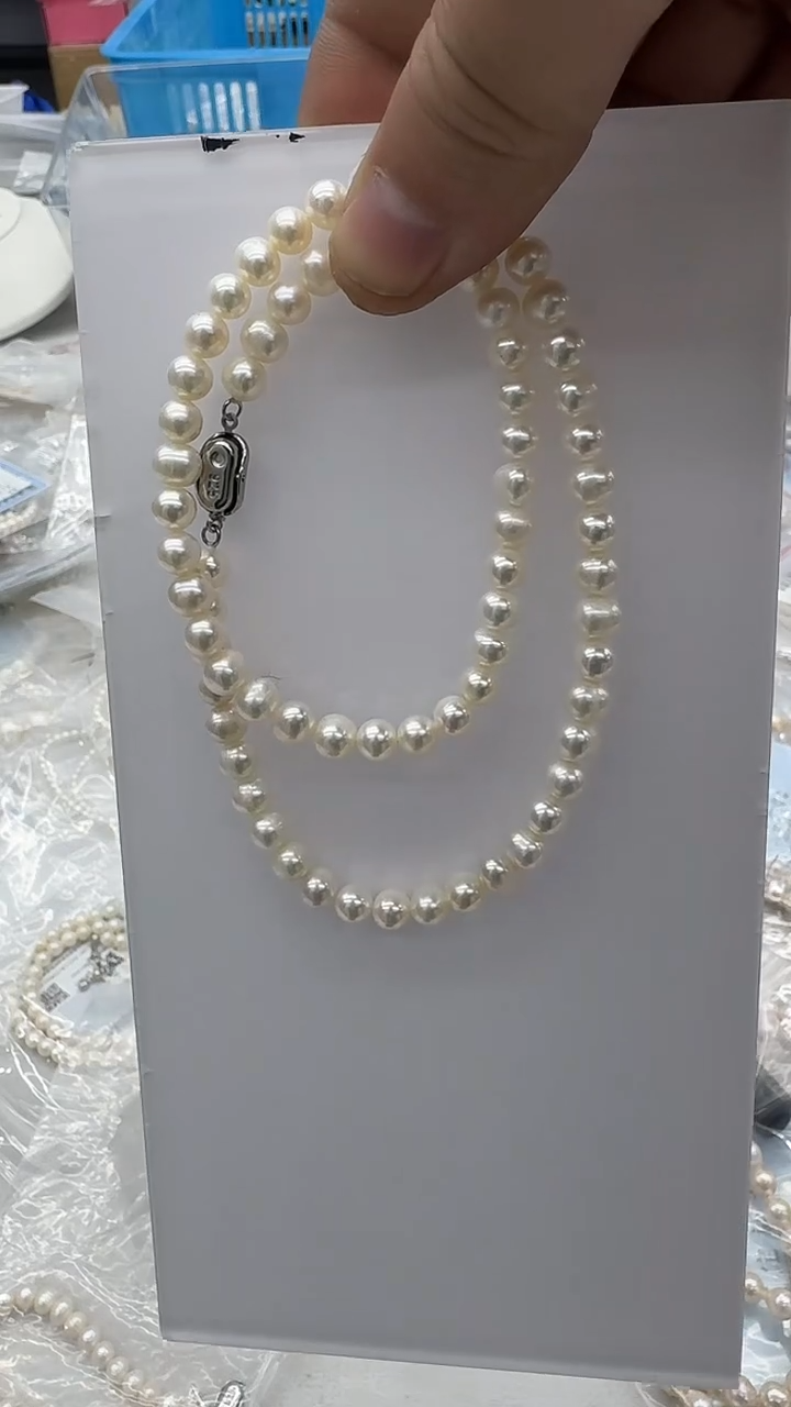 项链银S925镶嵌淡水珍珠7mm 元宝扣
